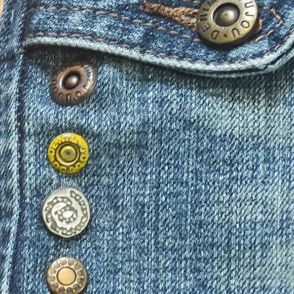Jou Jou Skirt Women 30W (9/10) Stud Button Embellished Midi Denim Jean Whisker - Picture 4 of 15